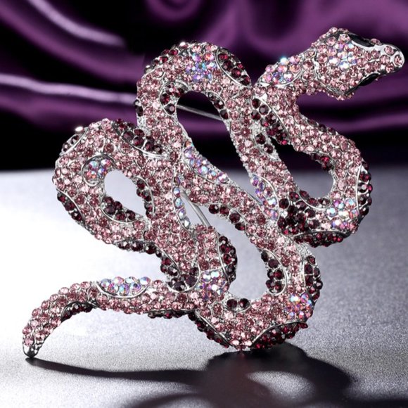 Giant Multi Plum and Pink Rhinestone Snake Serpent pin brooch - Picture 6 of 9